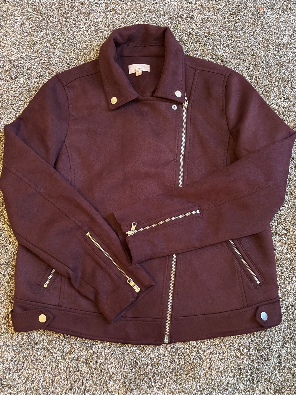 LOFT Wine Moto Jacket Suede Leather